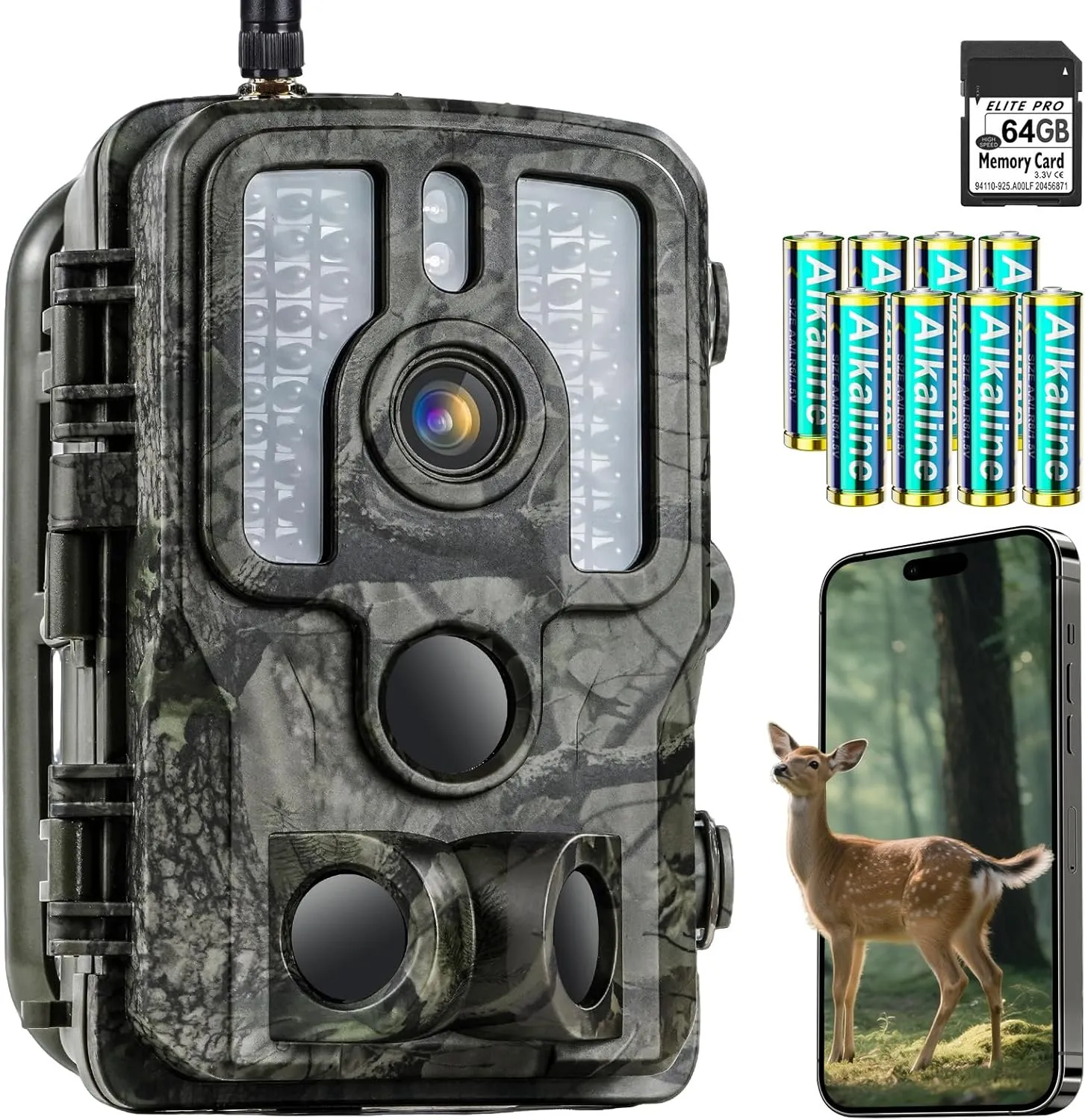 Trail Camera with Night Vision Motion Activated Waterproof, 4K 48MP WiFi Bluetooth Game Camera, 0.1s Trigger IP66 Trail Cam with App Control for Wildlife Monitoring, Deer Hunting, Security