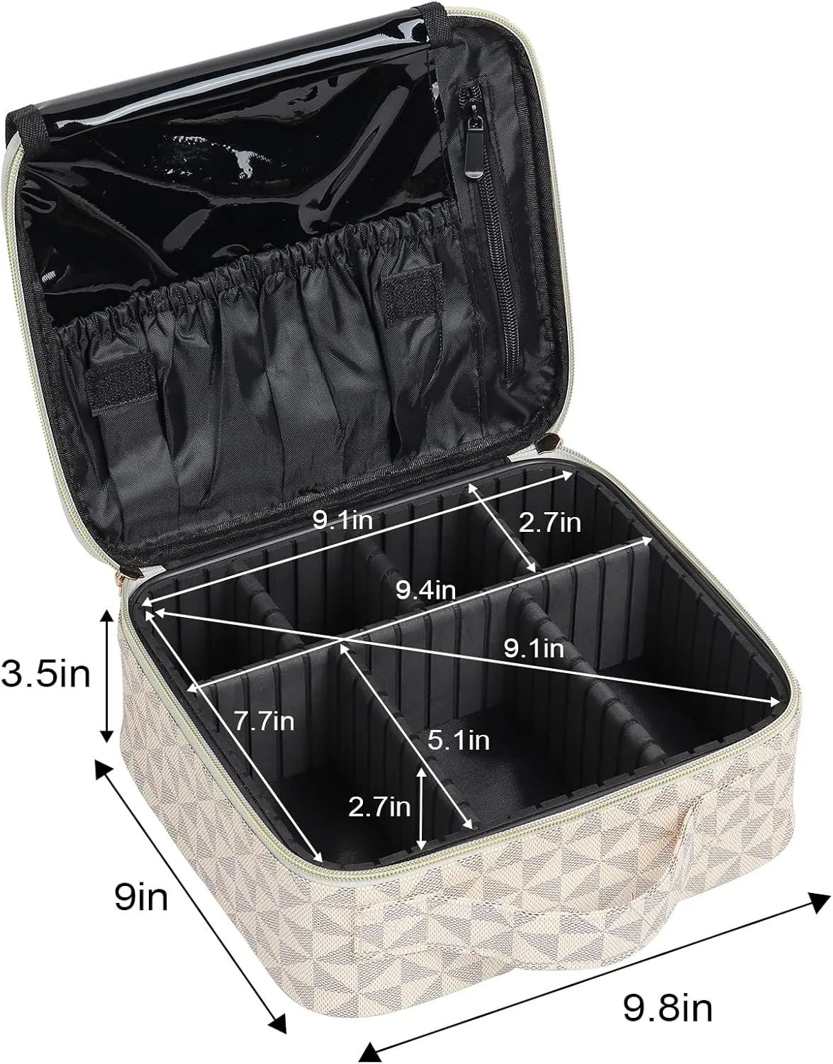 Travel Makeup Bag with Adjustable Dividers, Cosmetic Train Storage Case Organizer for Professional Cosmetic Brushes