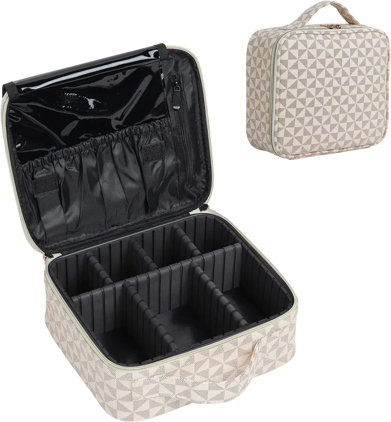 Travel Makeup Bag with Adjustable Dividers, Cosmetic Train Storage Case Organizer for Professional Cosmetic Brushes