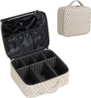 Travel Makeup Bag with Adjustable Dividers, Cosmetic Train Storage Case Organizer for Professional Cosmetic Brushes