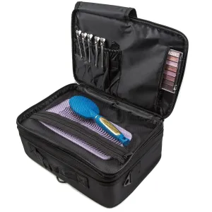 Travel Makeup Case - Makeup Artist Bag - Cosmetologist Travel Bag - Professional Make Up Case - Cosmetology Bag - Black Polyester Makeup and Tool Organizer