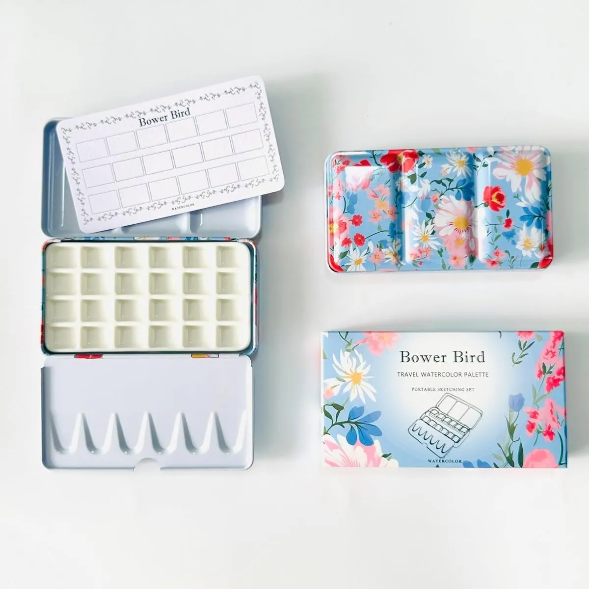 Travel Watercolor Palette,Portable Ceramic Palette 16 Well,Empty Paint Palette,Small Travel Metal Paint Boxwith Porcelain Palette (24Well)