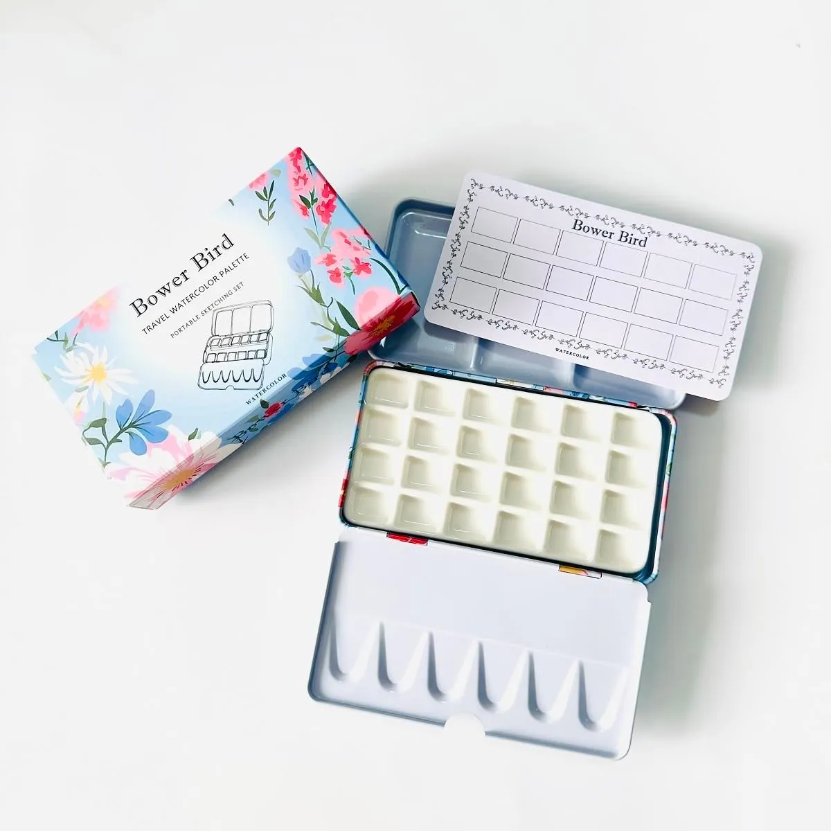Travel Watercolor Palette,Portable Ceramic Palette 16 Well,Empty Paint Palette,Small Travel Metal Paint Boxwith Porcelain Palette (24Well)