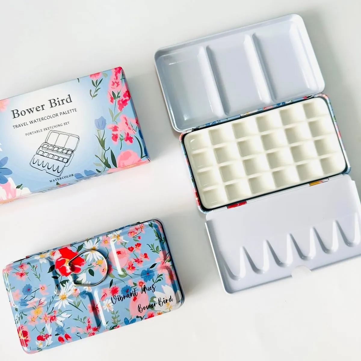 Travel Watercolor Palette,Portable Ceramic Palette 16 Well,Empty Paint Palette,Small Travel Metal Paint Boxwith Porcelain Palette (24Well)
