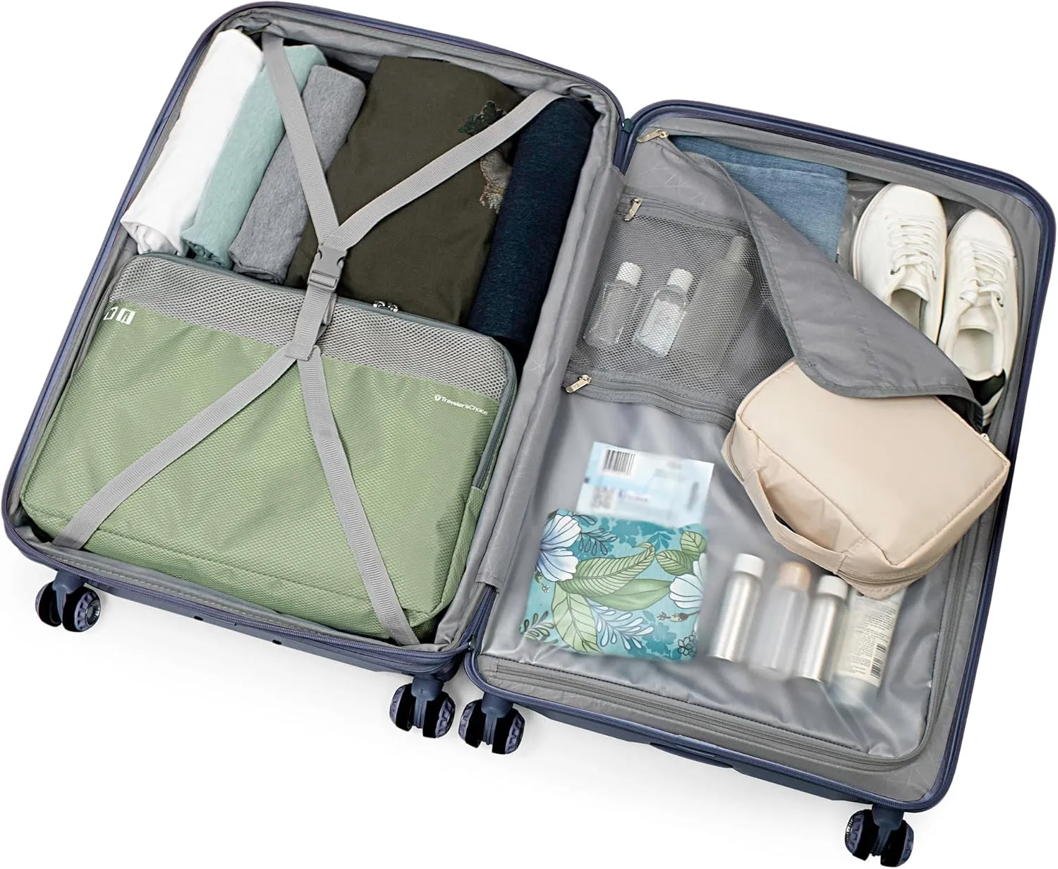 Traveler's Choice Elm Expandable Spinner Luggage, Matte Navy, 2 Piece Set