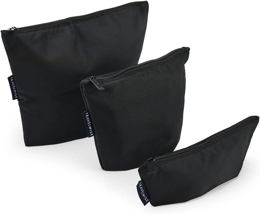TravelWise 3 Piece Zip Pouch Set, Luggage and Travel Organizers, Black