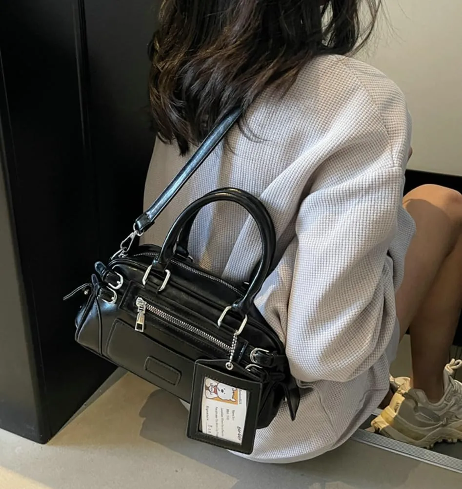Trendy PU Leather Boston Barrel Bag Lightweight Satchel Tote Handbag Y2K Top Handle Shoulder Purse Crossbody Bags 2025