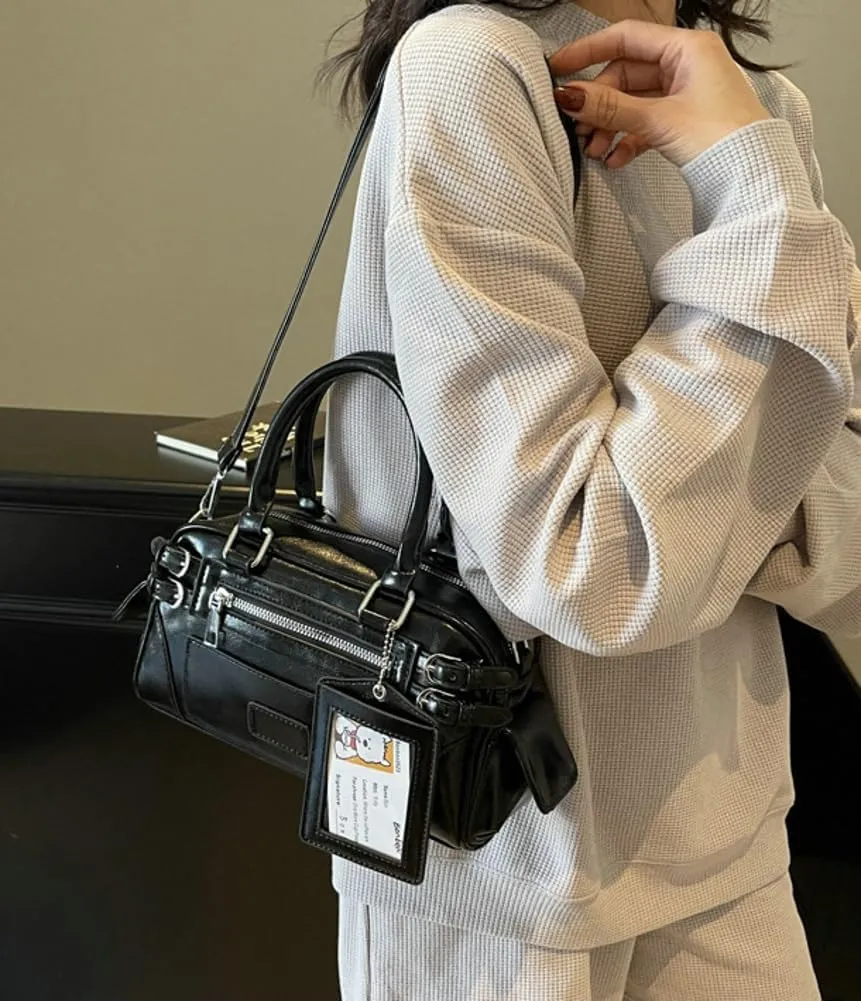 Trendy PU Leather Boston Barrel Bag Lightweight Satchel Tote Handbag Y2K Top Handle Shoulder Purse Crossbody Bags 2025