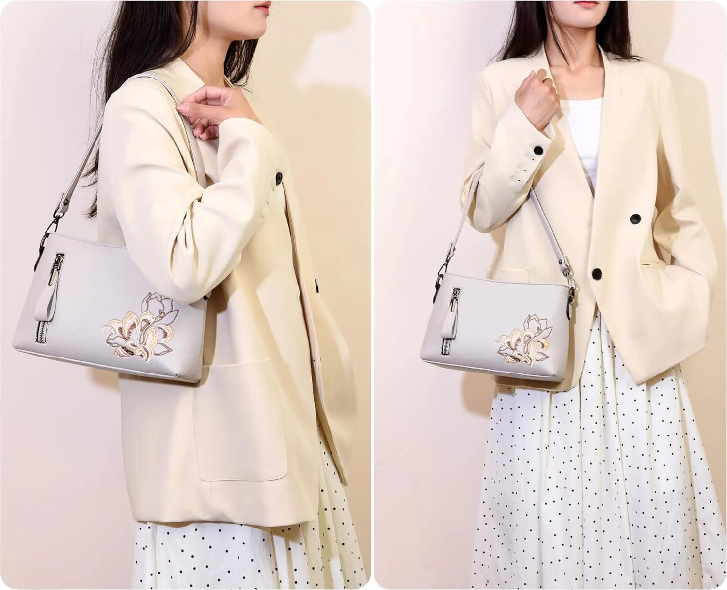 Trendy Small Crossbody Purse Bag With Peony Flower Embroidery PU Leather Lightweight Handbags Shoulder Bag