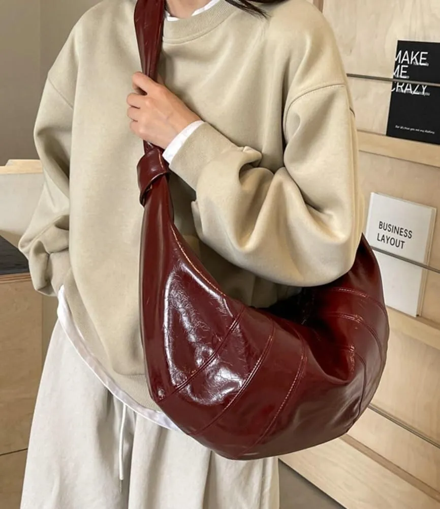 Trendy Soft Vegan Leather Crossbody & Shoulder Tote Bag for Women Dumpling Hobo Handbag Featuring a Top Handle Satchel