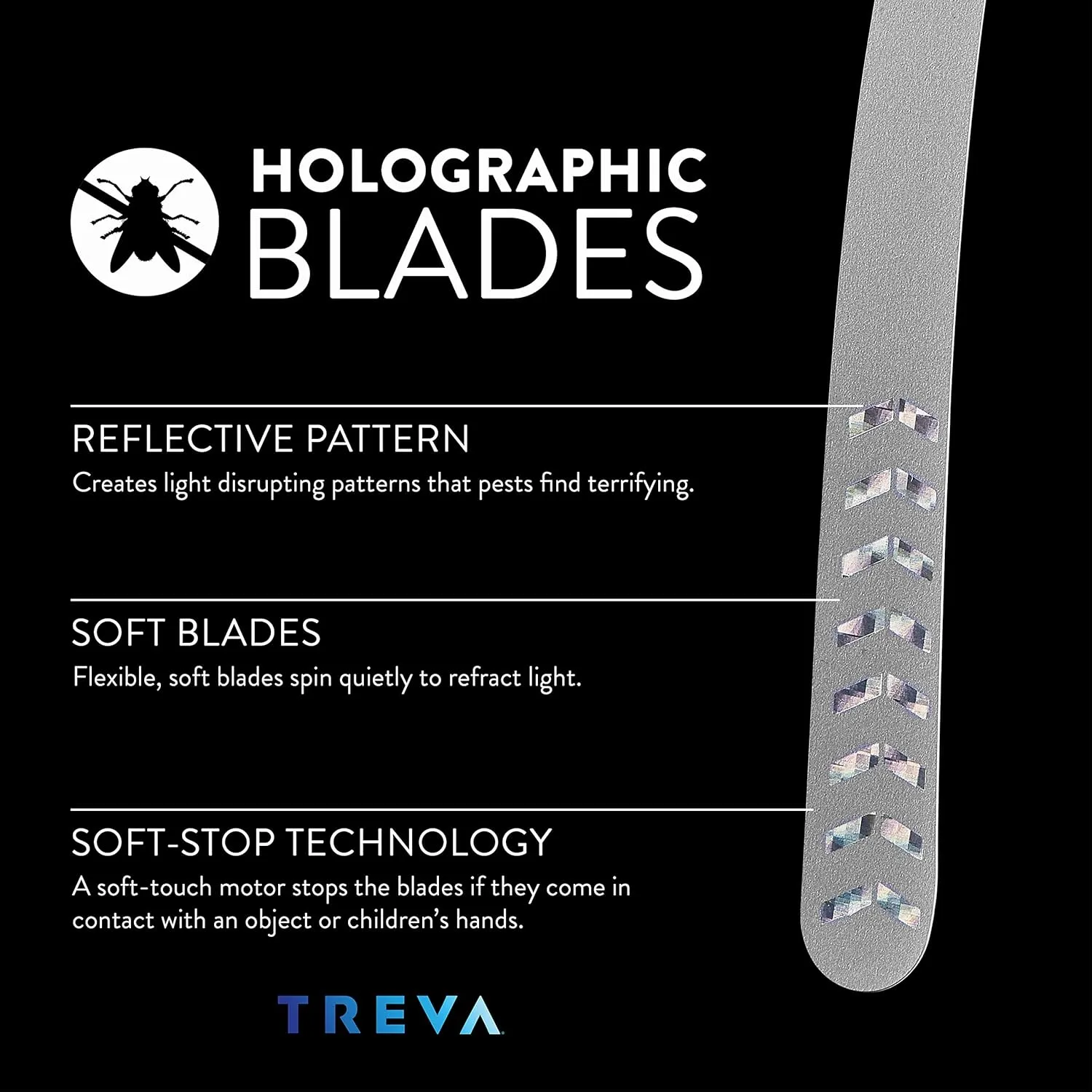 Treva Bug Fan, Fly Deterrent with Holographic Blades to Clear Bugs, Mosquitoes, and Flies, Battery Powered Fly Fan, Silver (2 Pack)