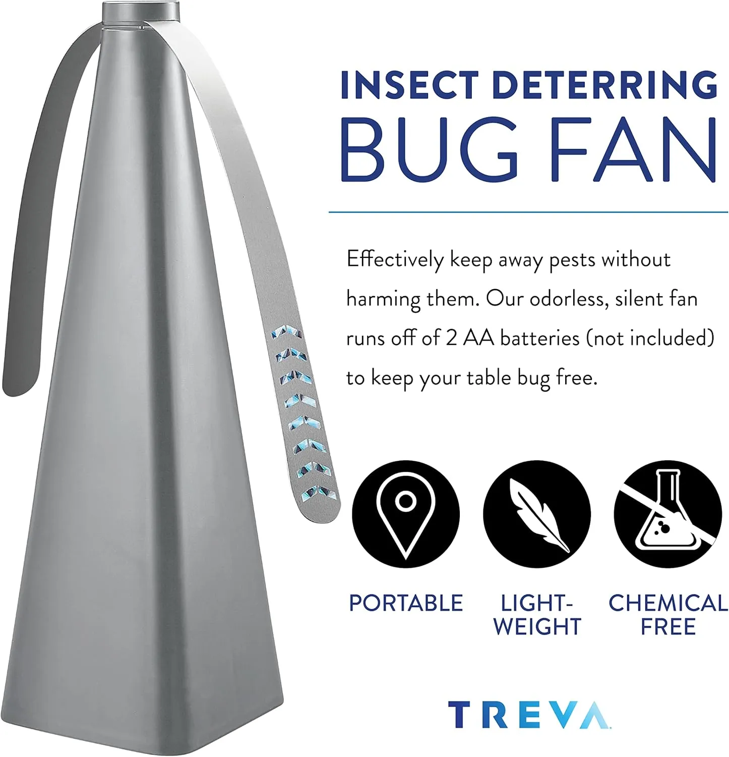 Treva Bug Fan, Fly Deterrent with Holographic Blades to Clear Bugs, Mosquitoes, and Flies, Battery Powered Fly Fan, Silver (2 Pack)