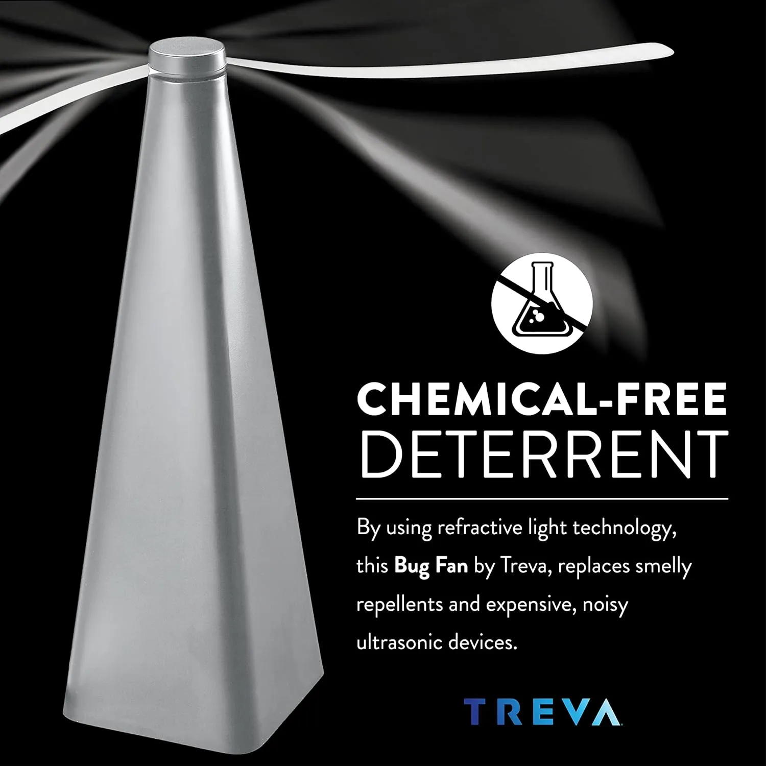 Treva Bug Fan, Fly Deterrent with Holographic Blades to Clear Bugs, Mosquitoes, and Flies, Battery Powered Fly Fan, Silver (2 Pack)