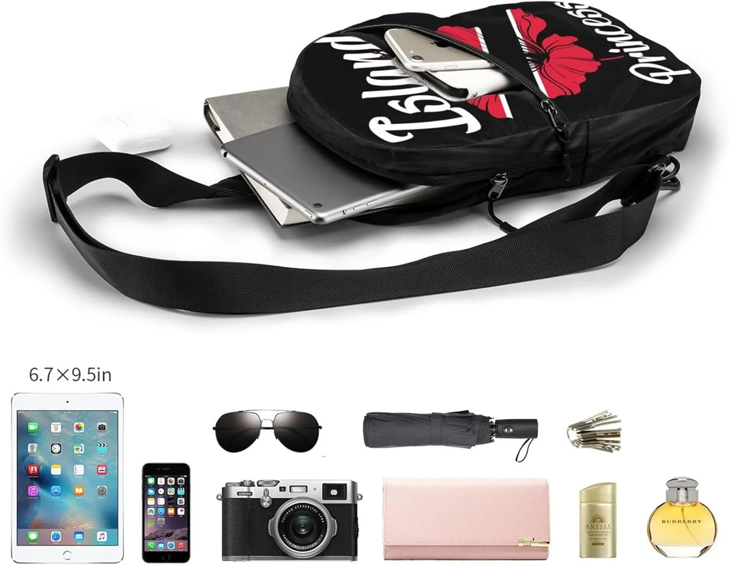 Trinidad Tobago Flag Trinidadian Island Flowers Crossbody Bag Portable Sling Bags Foldable Chest Daypack Reusable Sports Shoulder Backpack Diagonally Casual Rucksack Travel Bag