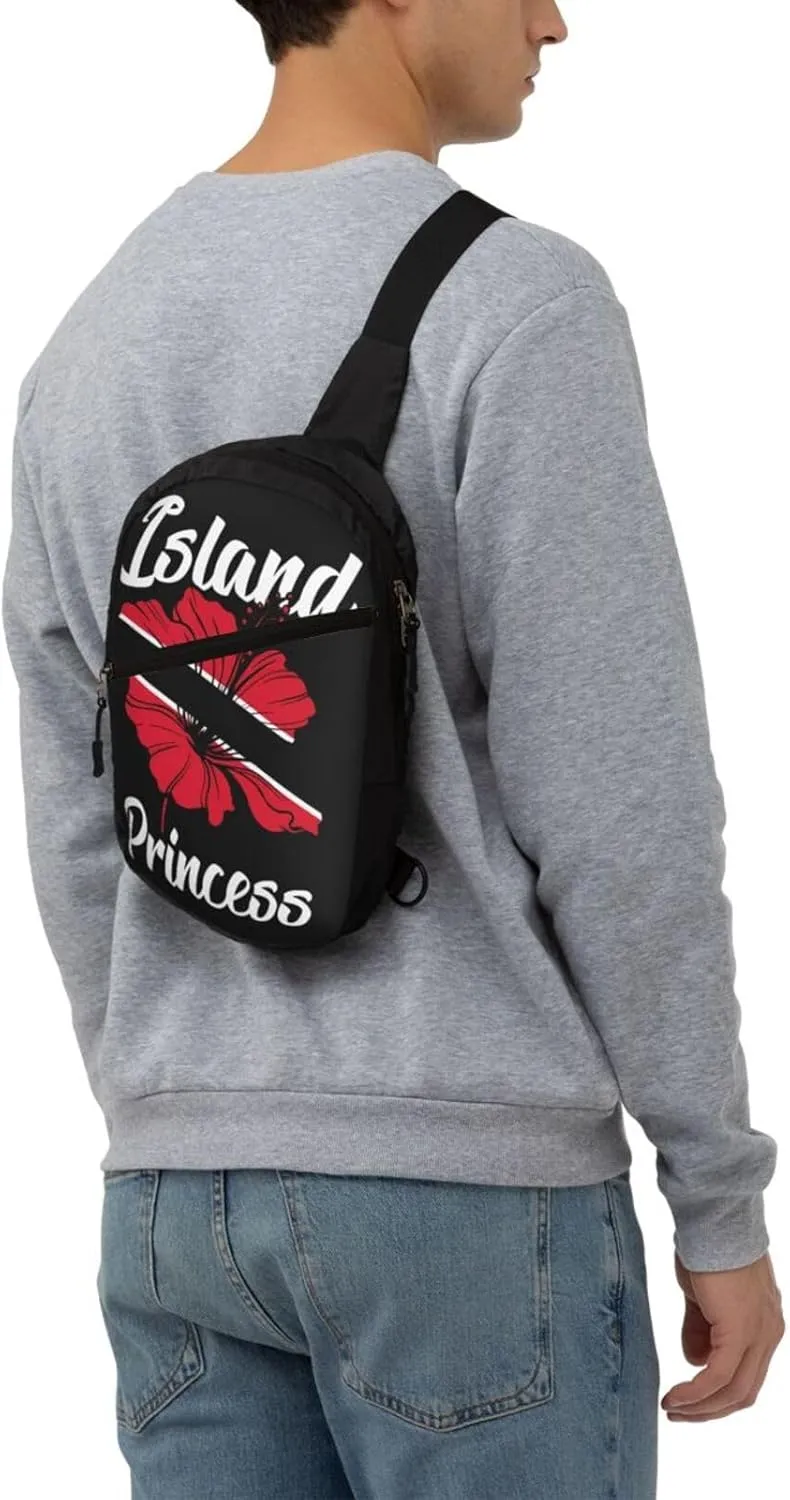 Trinidad Tobago Flag Trinidadian Island Flowers Crossbody Bag Portable Sling Bags Foldable Chest Daypack Reusable Sports Shoulder Backpack Diagonally Casual Rucksack Travel Bag