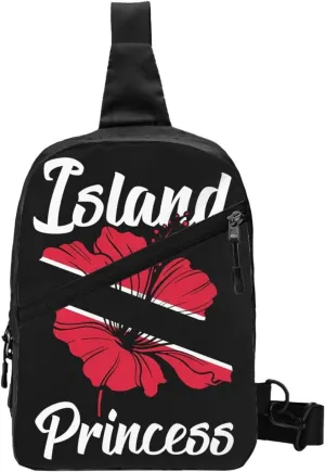 Trinidad Tobago Flag Trinidadian Island Flowers Crossbody Bag Portable Sling Bags Foldable Chest Daypack Reusable Sports Shoulder Backpack Diagonally Casual Rucksack Travel Bag