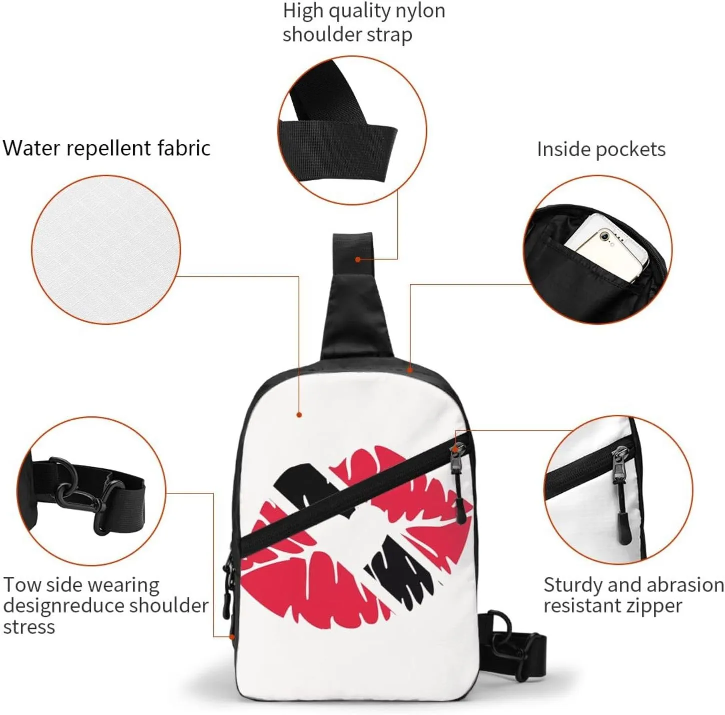 Trinidad Tobago Lips Flag Kiss Crossbody Bag Portable Sling Bags Foldable Chest Daypack Reusable Sports Shoulder Backpack Diagonally Casual Rucksack Travel Bag
