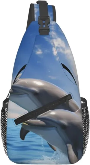 Two Dolphins Crossbody Bags for Men Women Fashion Sling Backpack Casual Chest Bag Travel Hiking Daypack