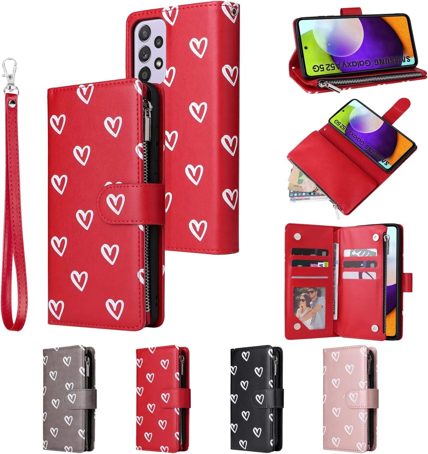 UEEBAI Wallet Case for iPhone 13 6.1, Premium Vintage PU Leather Magnetic Handbag Zipper Pocket Case Kickstand Card Slots with Wrist Strap TPU Shockproof Flip Cover - Rose Gold