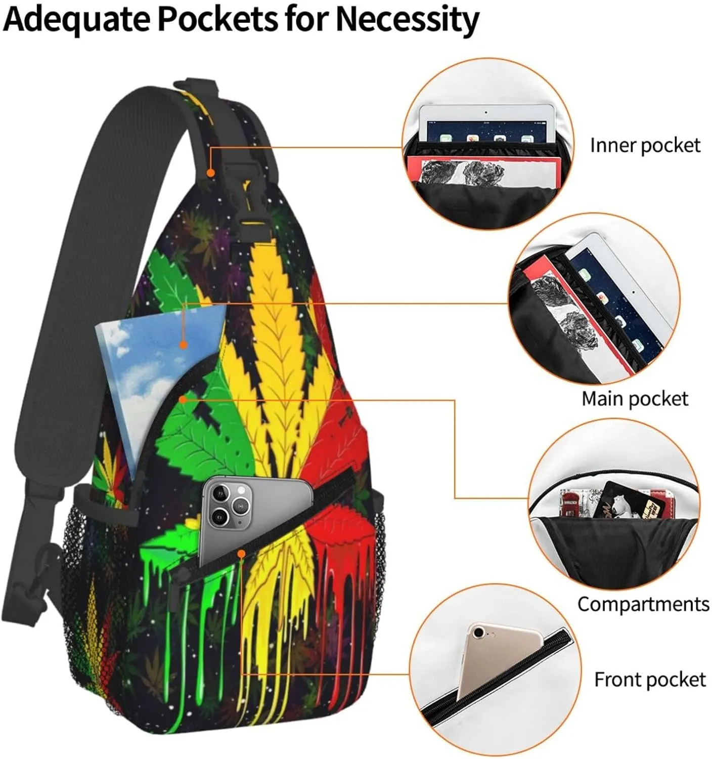Ugly Christmas Reindeers Snowflakes Crossbody Bags Men Cross Chest Bag Women Adjustable Sling Backpack Shoulder Bag
