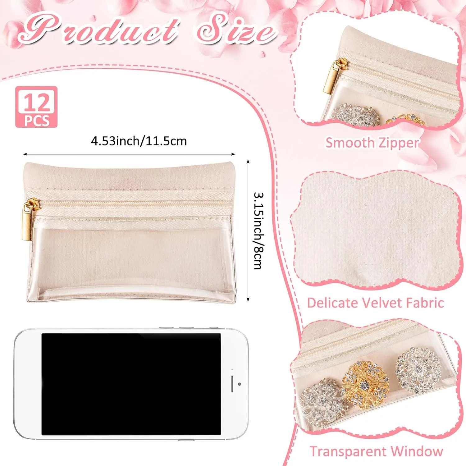 Uiifan Travel Jewelry Organizer Flannel Jewelry Bags Portable Jewelry Pouch with Zipper Pockets for Women Girl Gift