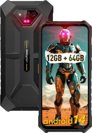 Ulefone Armor X13 Rugged Phones Unlocked, IP68/IP69K Waterproof Phone, MTk Helio G36 12GB 64GB, 50MP 24MP Night Vision Camera, 6.52" Display, 6320mAh, Android 14, NFC, Fingerprint ID, Black