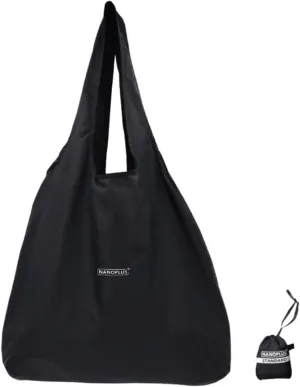 Ultimate Packable Travel Tote Bag - Reusable Shopping Bag - Compact & Portable & Lightweight (Black, X-Large)