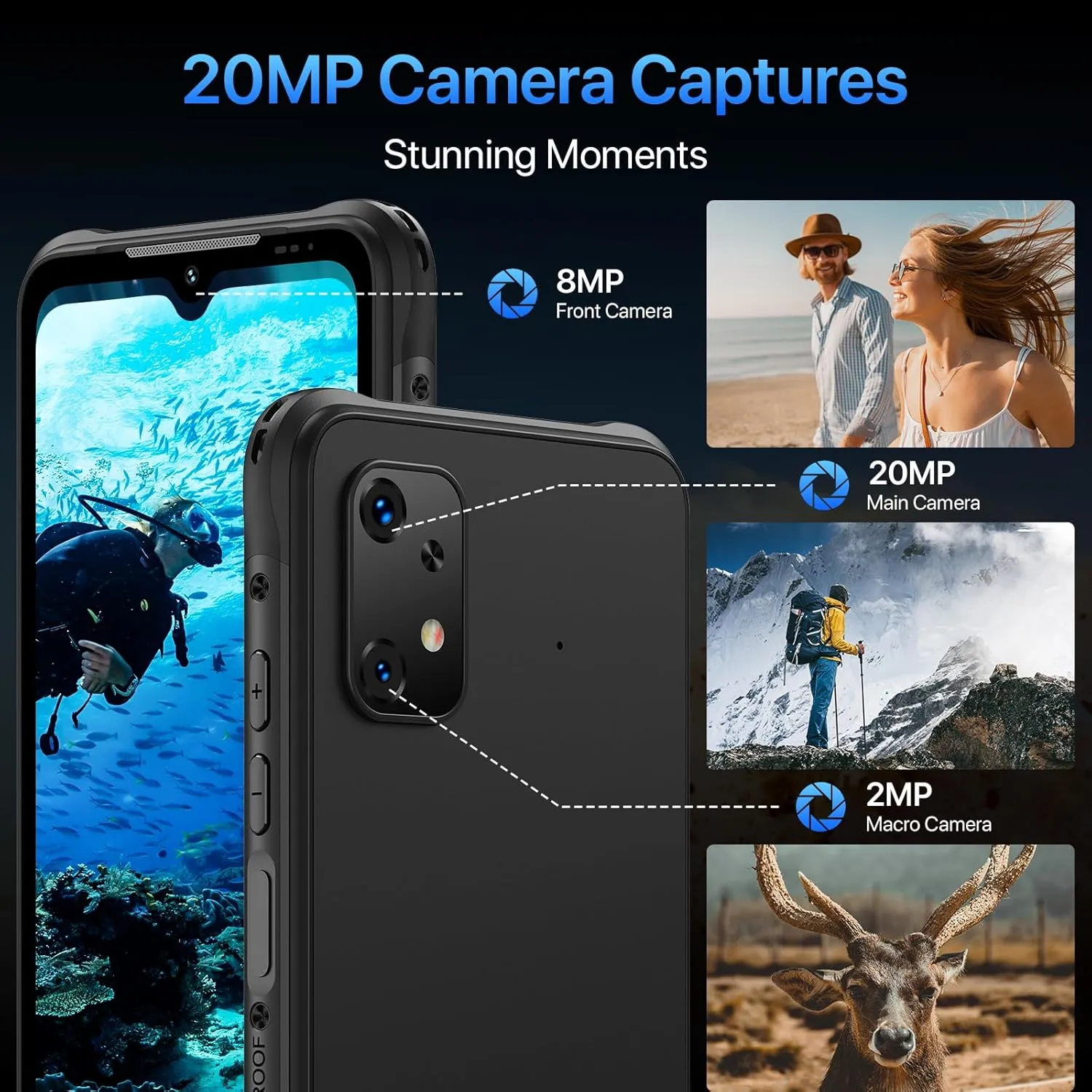 UMIDIGI Unlocked Cell Phone, Bison X20 Android 13 Rugged Smartphones, IP68/IP69K Waterproof Phone, 6000mAh 12 (6 6) 128GB/TF 1TB Expand, 6.53" Screen NFC AGPS, 4G Dual SIM Outdoor Mobile Phone