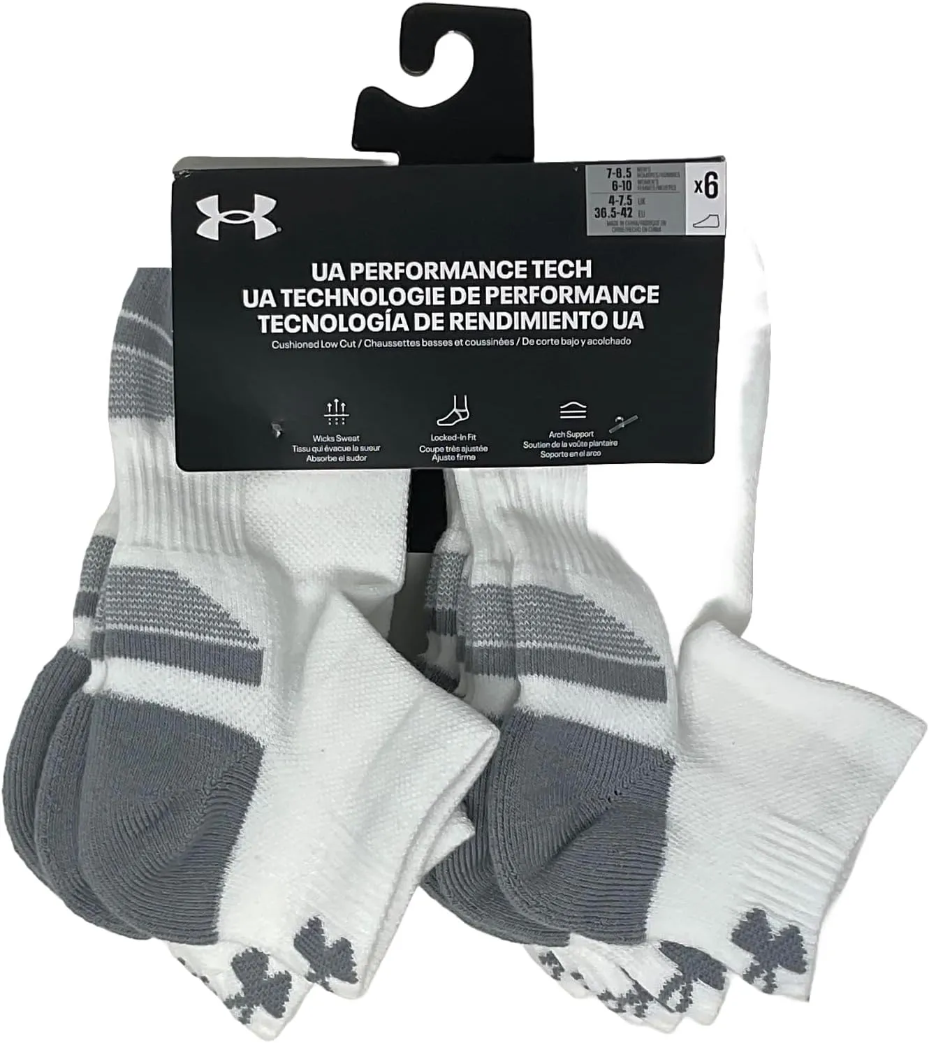 Under Armour Men's UA Performance Tech Cushioned Low Cut Socks - 6 Pack