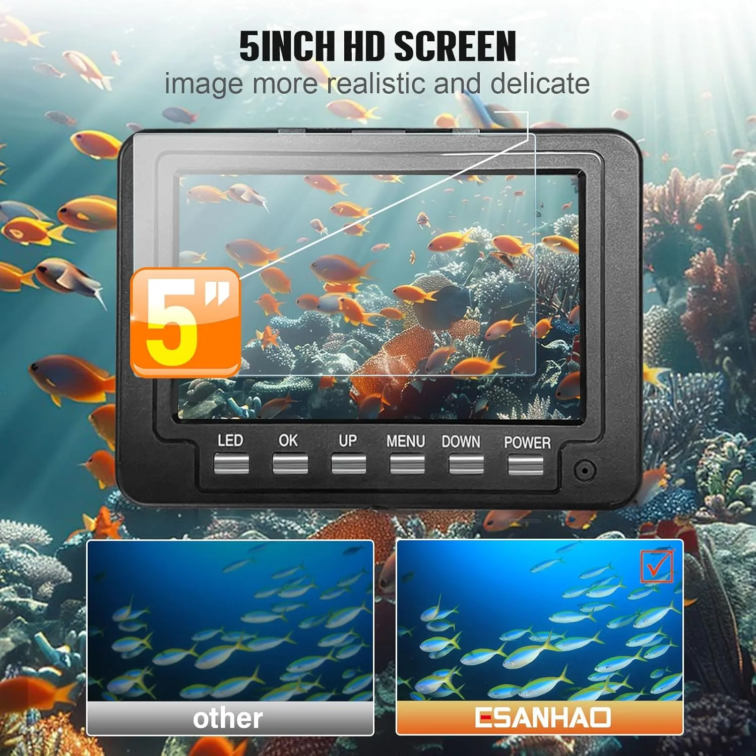 Underwater Fishing Camera,Portable 5" Ice Fishing Camera Underwater, USB-C Charge, 3-Grade IR Lighting, 4X Zoom, 1000TVL Ice Fishing Fish Finder for Boat Lake Kayak Ice Fishing