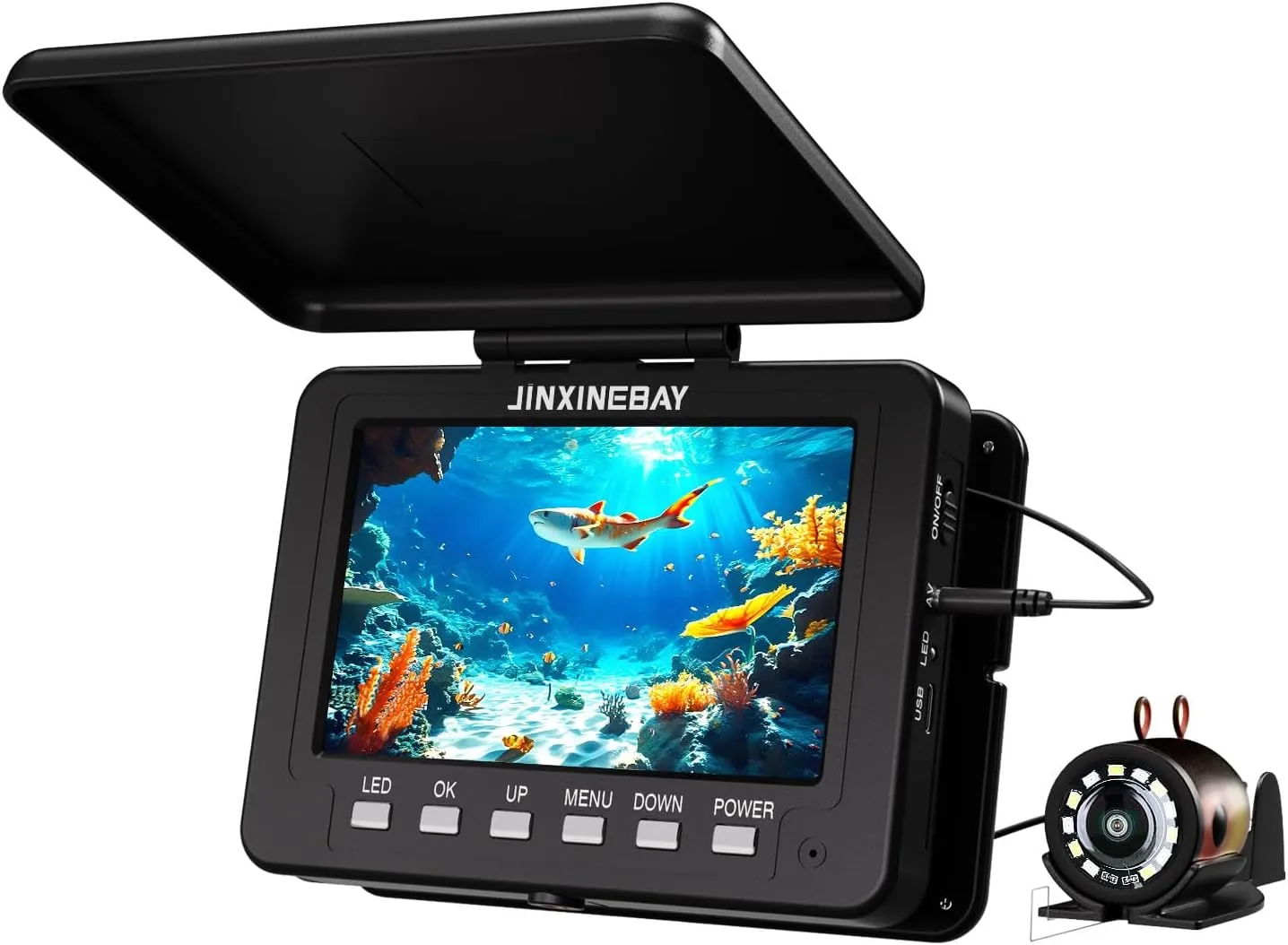 Underwater Fishing Camera,Portable 5" Ice Fishing Camera Underwater, USB-C Charge, 3-Grade IR Lighting, 4X Zoom, 1000TVL Ice Fishing Fish Finder for Boat Lake Kayak Ice Fishing