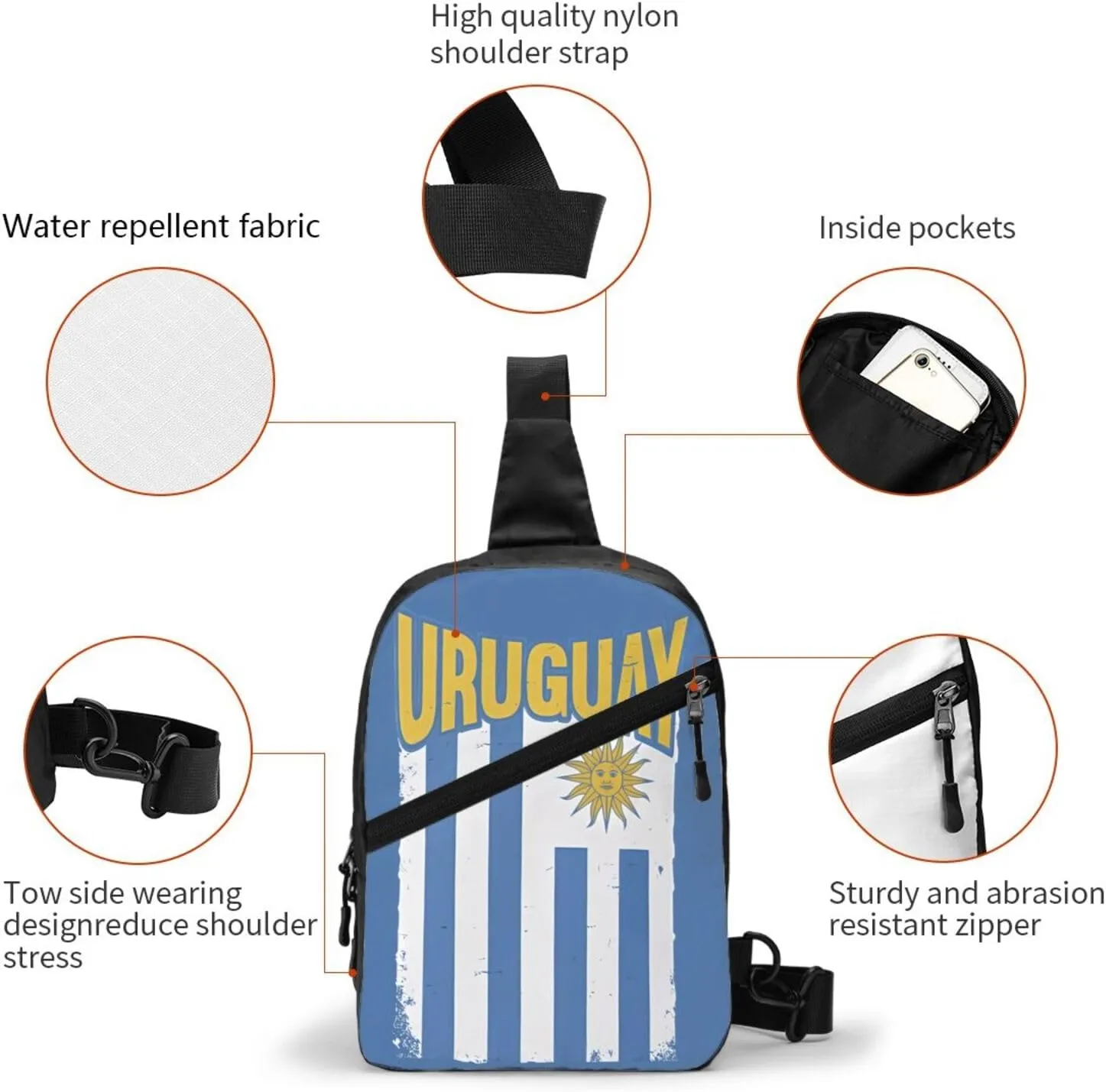 Uruguay Uruguayan Flag Crossbody Bag Portable Sling Bags Foldable Chest Daypack Reusable Sports Shoulder Backpack Diagonally Casual Rucksack Travel Bag