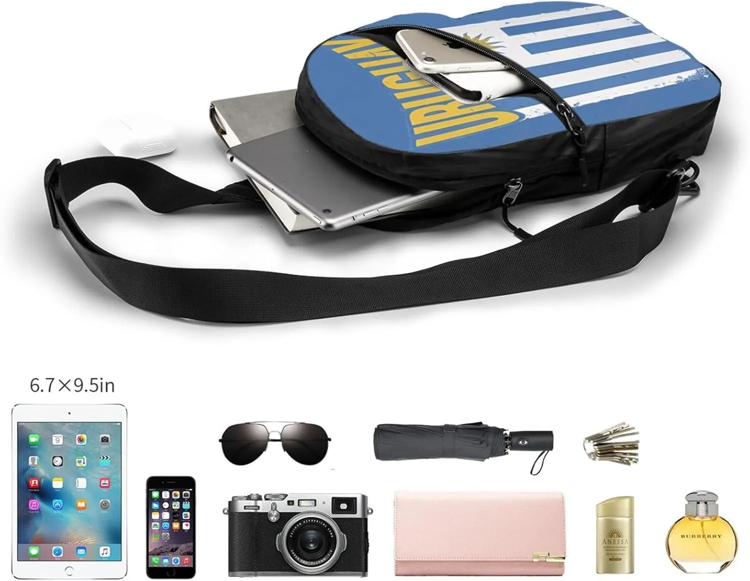 Uruguay Uruguayan Flag Crossbody Bag Portable Sling Bags Foldable Chest Daypack Reusable Sports Shoulder Backpack Diagonally Casual Rucksack Travel Bag