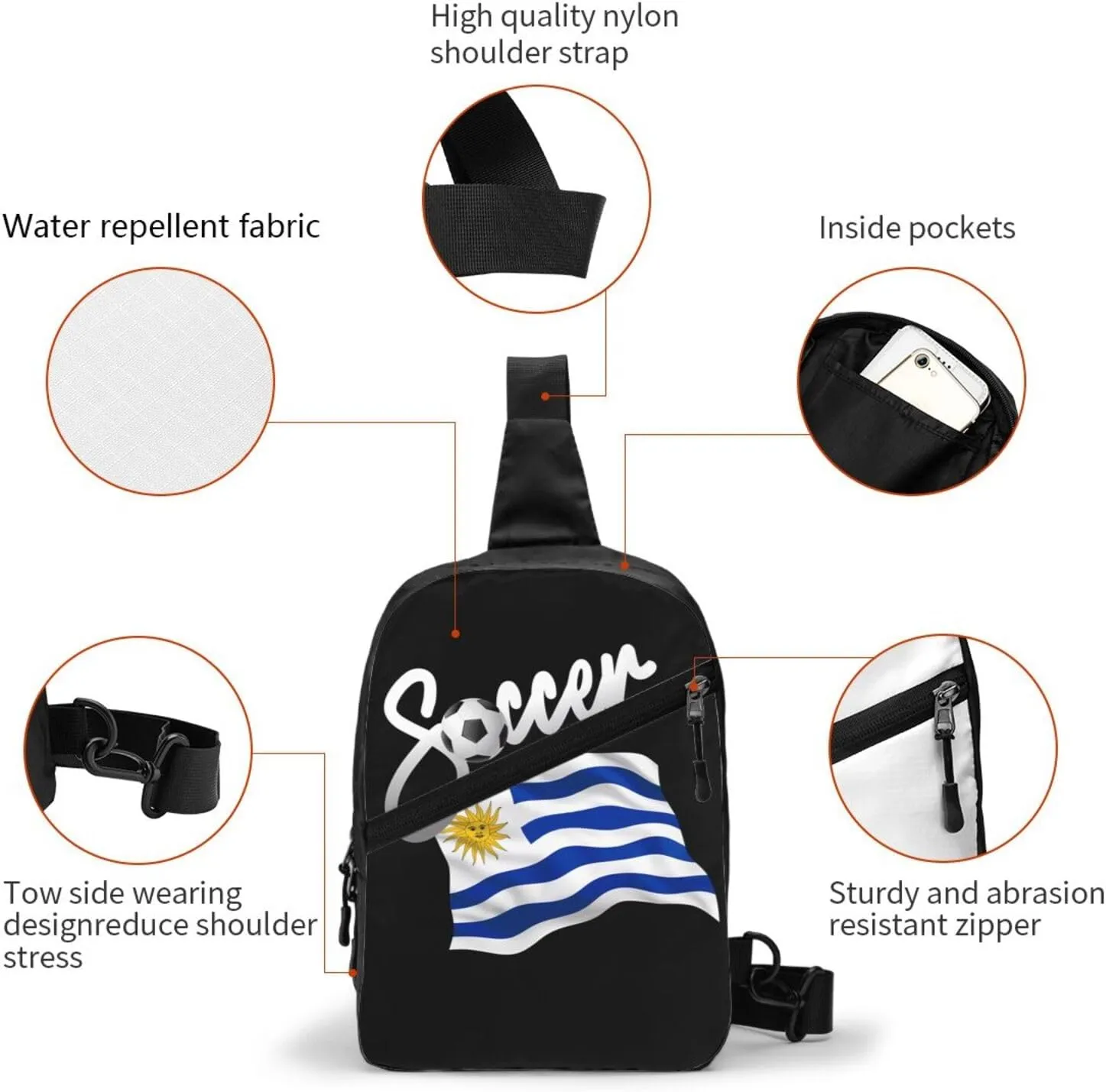 Uruguay Uruguayan Soccer Football Flag Crossbody Bag Portable Sling Bags Foldable Chest Daypack Reusable Sports Shoulder Backpack Diagonally Casual Rucksack Travel Bag