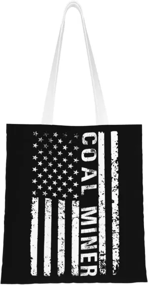 Usa Flag Miner Tote Bag for Women Canvas Shopping Bags Reusable Large Capacity Casual Shoulder Handbags Grocery Bags DIY Gift Bags