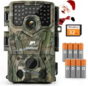 usogood Trail Camera,4K 36MP Game Camera with 8 Batteries&32GB Card,Trail Cameras with Night Vision Motion Activated Waterproof IP66, 120° Detection Angle,2.0”Screen Trail Cam for Wildlife Monitoring