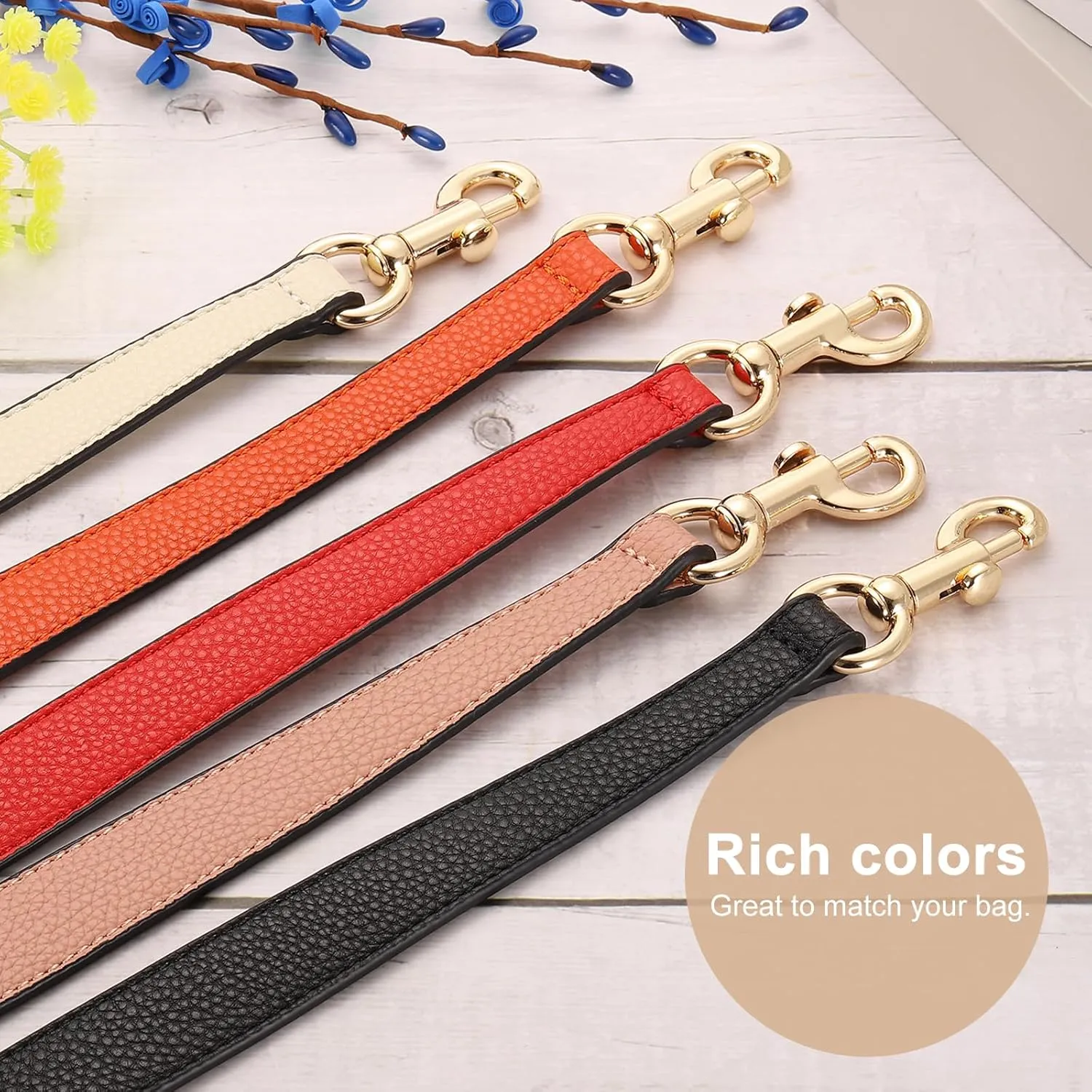 uxcell 15.35 Inch PU Leather Short Bag Strap with Clasp, Purse Handles Handbags Replacement Straps for Clutch Bag Crossbody Underarm Bags, Black, Grey Buckle