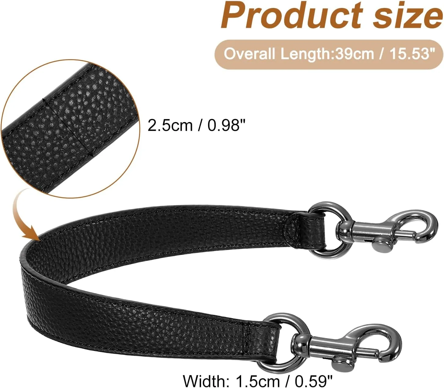 uxcell 15.35 Inch PU Leather Short Bag Strap with Clasp, Purse Handles Handbags Replacement Straps for Clutch Bag Crossbody Underarm Bags, Black, Grey Buckle