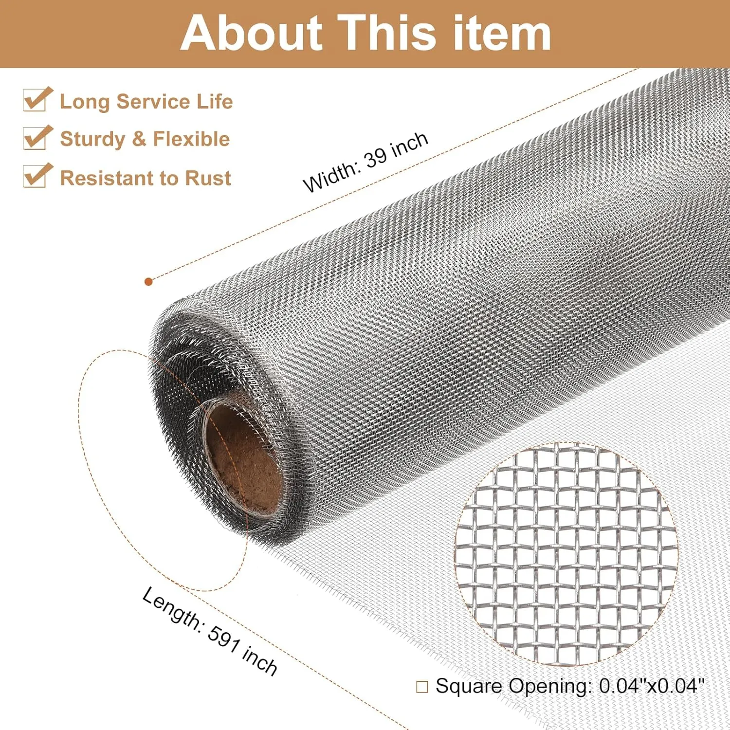 uxcell 20 Mesh 304 Stainless Steel Woven Wire Mesh Screen, 59 inch x 39 inch Hard and Heat Resisting Wire Mesh for Wall, Hole, Garden, DIY Project, Never Rust, Easy to Cut