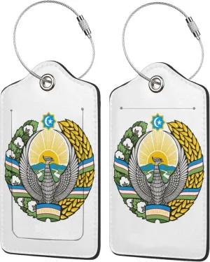 Uzbekistan Uzbek National Emblem Luggage Tags Pu Leather with Privacy Cover Label Address Card and Durable Metal Ring Suitable for Men Women Handbags Backpacks