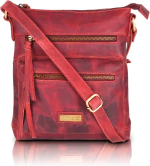 VALENCHI Genuine Leather Crossbody Bag with front Metal Zipper Pockets and long handle - Handmade