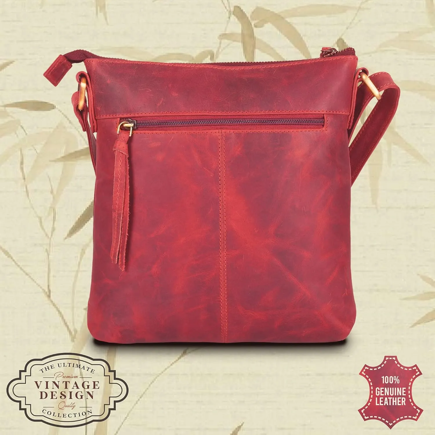 VALENCHI Genuine Leather Crossbody Bag with front Metal Zipper Pockets and long handle - Handmade