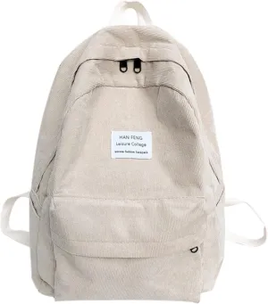 Van Caro Corduroy School Backpack Large College Backpack Casual Bookbag Laptop Backpack Computer Bag Travel Daypack for Girls Boys Teens,Khaki(no Pendant)