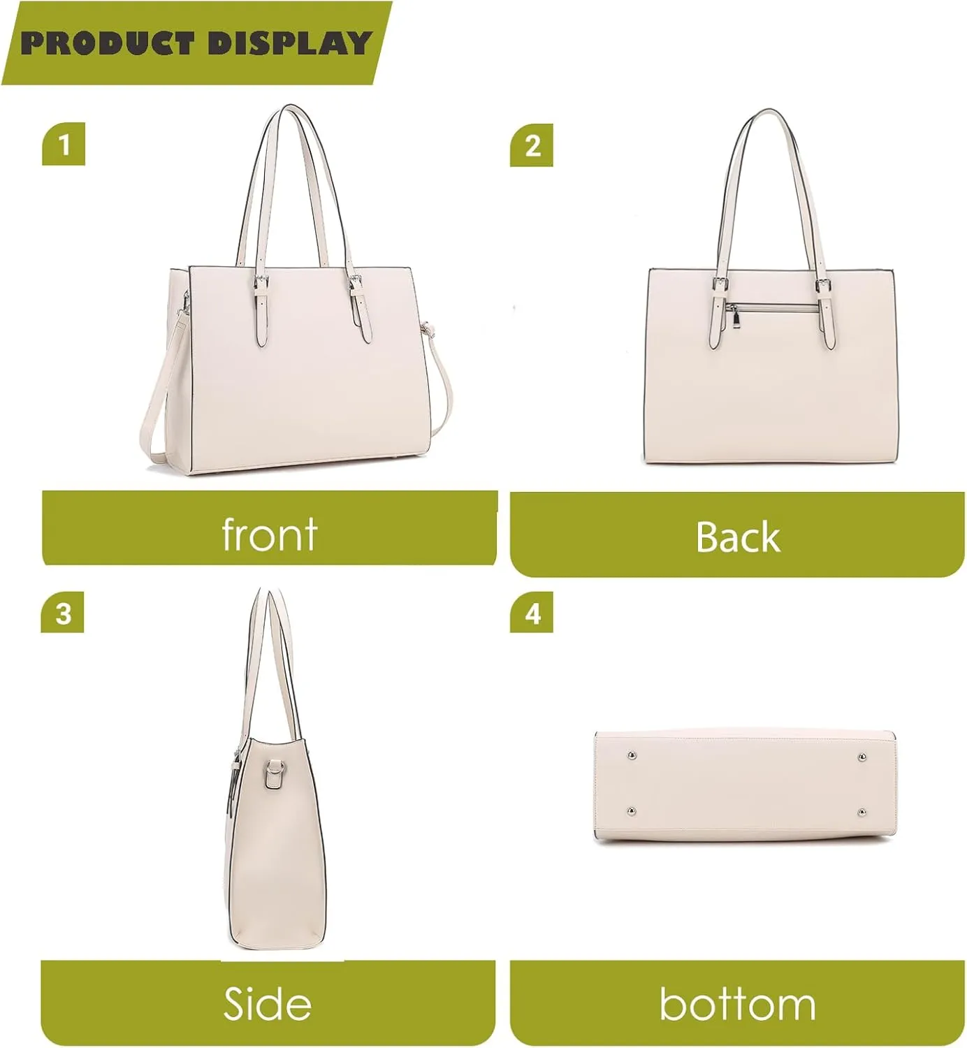 Vegan Leather 15.6" Laptop Tote - Work & Travel Water-Repellent Purse with Expandable Organizer, Lightweight Durable