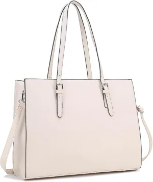 Vegan Leather 15.6" Laptop Tote - Work & Travel Water-Repellent Purse with Expandable Organizer, Lightweight Durable
