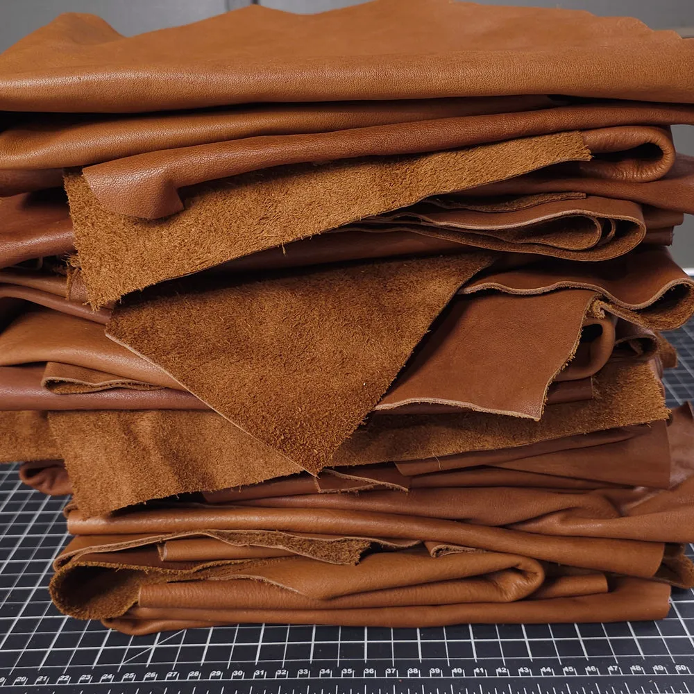 Vegetable Tanned Leather Scraps – Full Grain Remnants in Tan, Saddle Tan & Forest Green