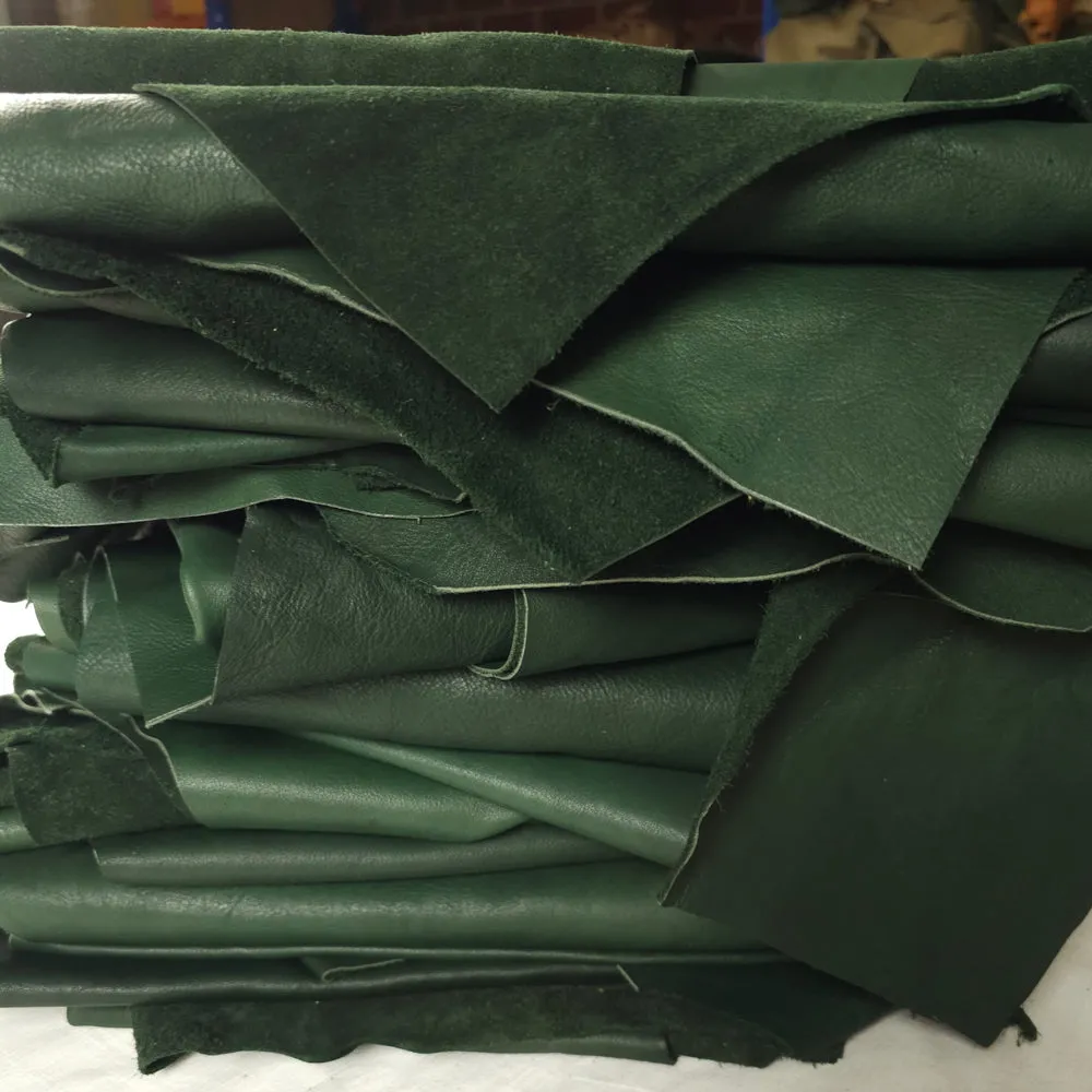 Vegetable Tanned Leather Scraps – Full Grain Remnants in Tan, Saddle Tan & Forest Green