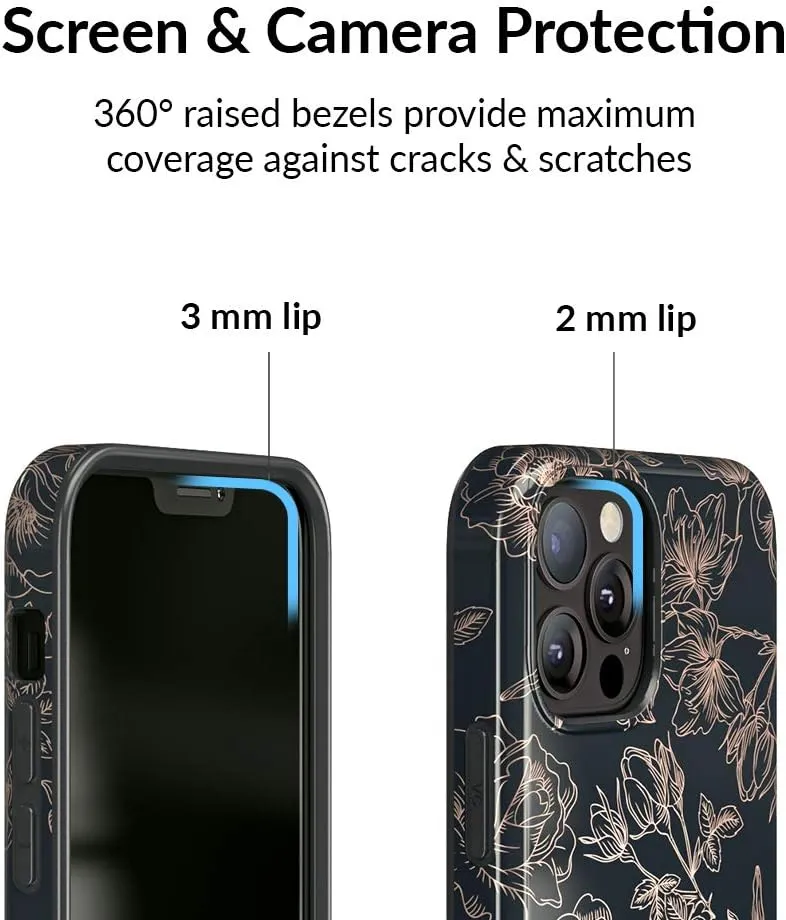 VELVET CAVIAR Compatible with iPhone 12/12 Pro Case for Women Cute - 10ft Drop Tested - Protective Phone Cover (Floral Rose Gold, Black)