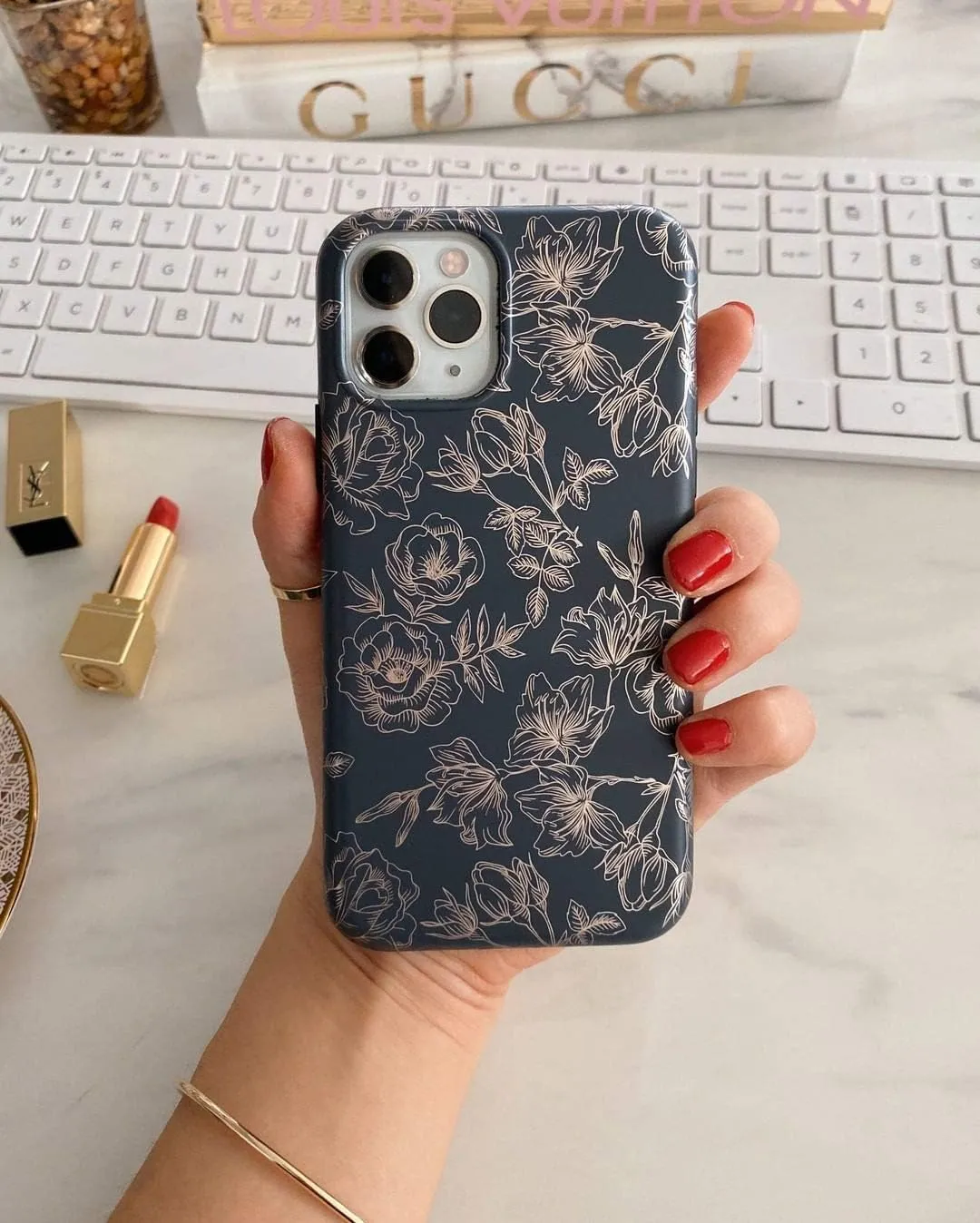 VELVET CAVIAR Compatible with iPhone 12/12 Pro Case for Women Cute - 10ft Drop Tested - Protective Phone Cover (Floral Rose Gold, Black)