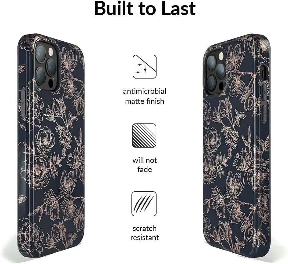 VELVET CAVIAR Compatible with iPhone 12/12 Pro Case for Women Cute - 10ft Drop Tested - Protective Phone Cover (Floral Rose Gold, Black)